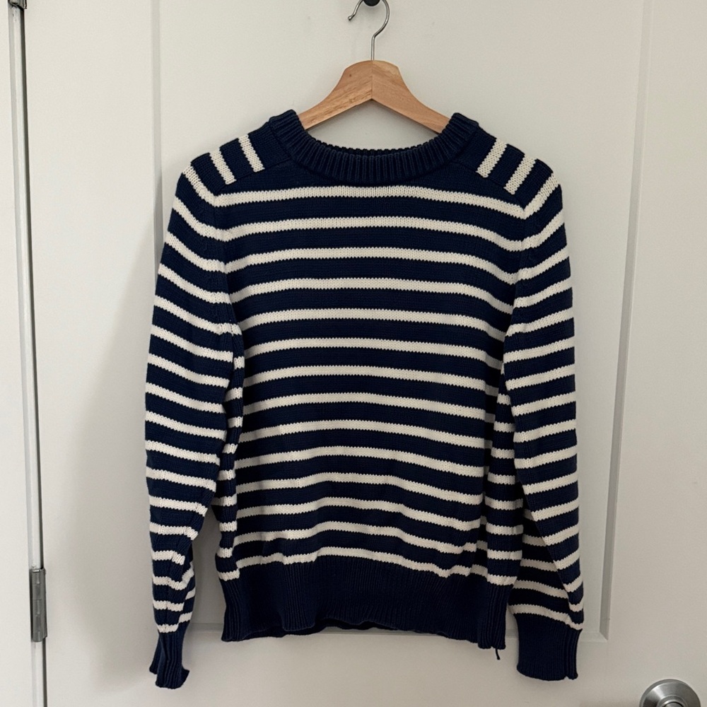J Crew Navy and White Striped Cotton Women’s Sweater